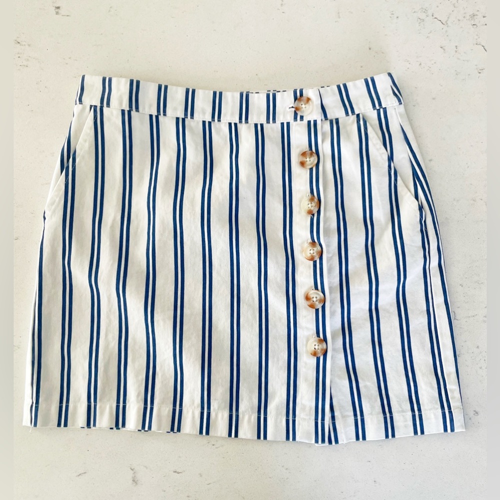 Forever 21 Navy White Striped Cotton Mini Skirt With Buttons Juniors Size M